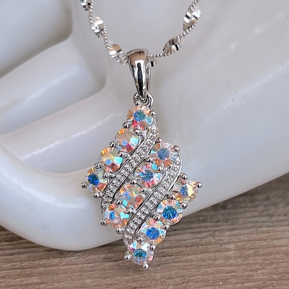 SWAROVSKI Aurora Borealis Crystal Pendant Sterling Silver Twisted